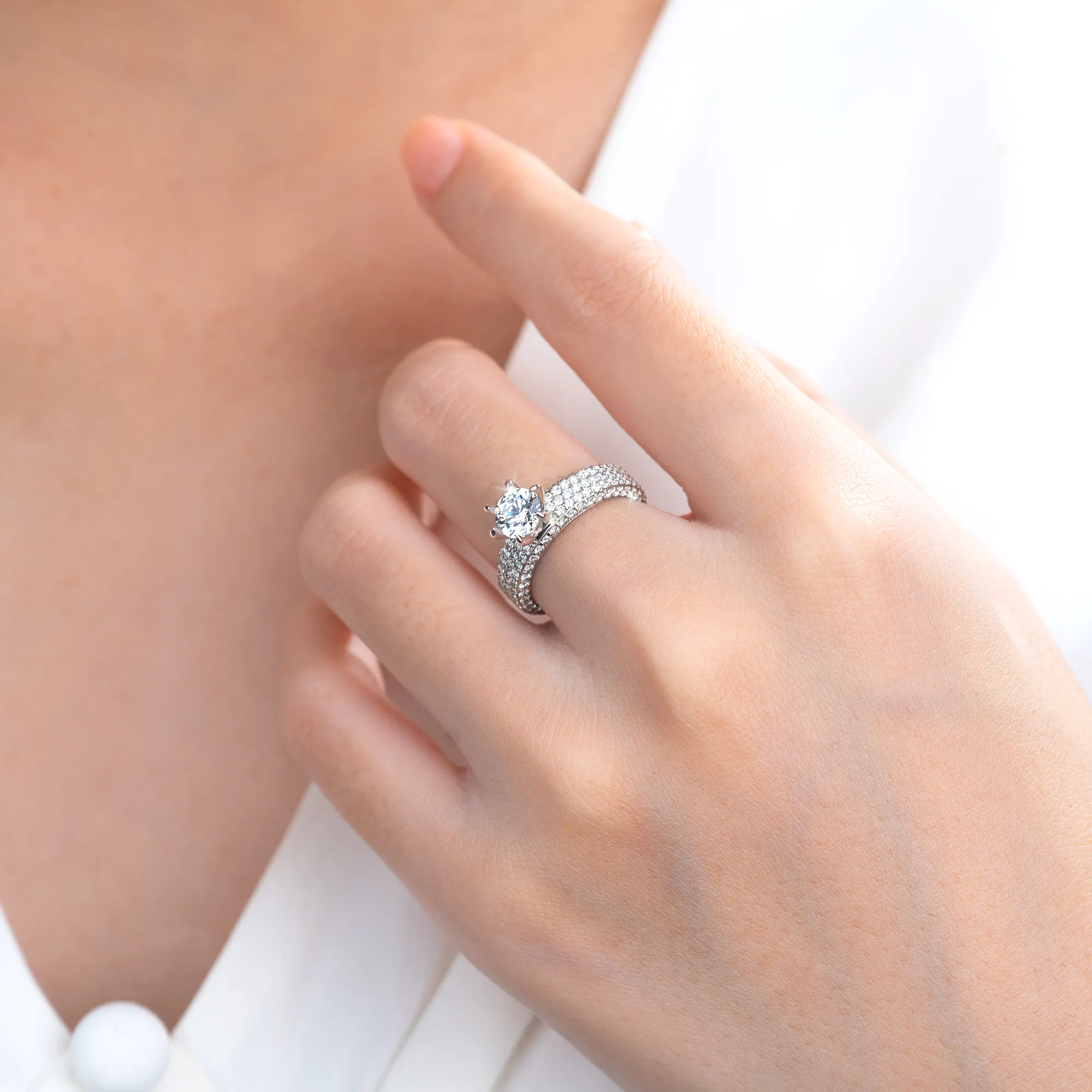 Solitaire Pave Engagement Ring with Large Band NCH1205 6